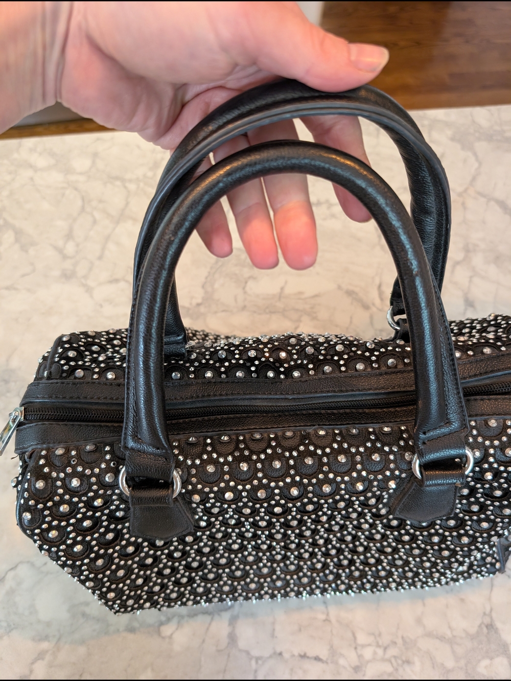 Rhinestone Studded Embellished Black Satchel Bag - Designer Style - Picture 8 of 9